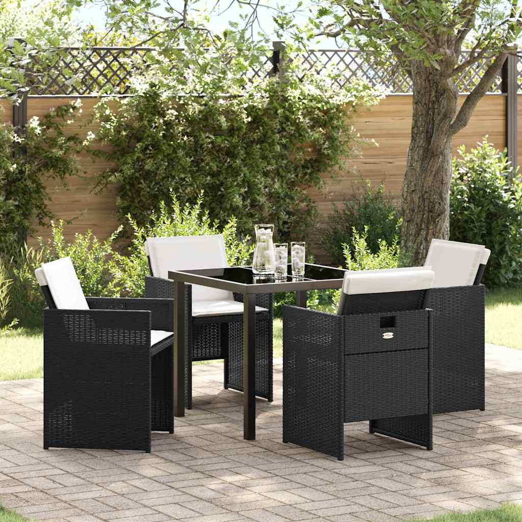 Hage Spisegruppe med pute 5 pcs Svart Poly rattan