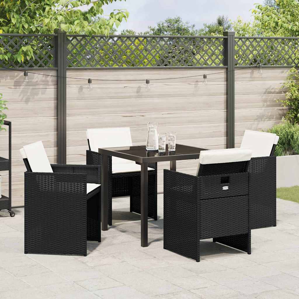 Hage Spisegruppe med pute 5 pcs Svart Poly rattan