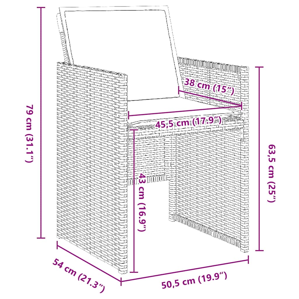 Hage Spisegruppe med pute 5 pcs Svart Poly rattan