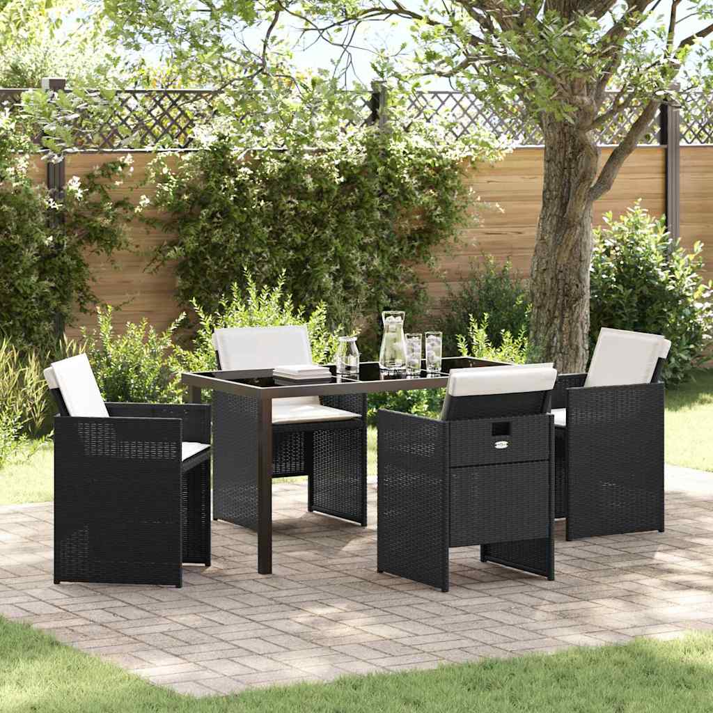 Hage Spisegruppe med pute 5 pcs Svart Poly rattan