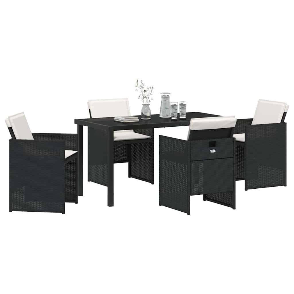 Hage Spisegruppe med pute 5 pcs Svart Poly rattan
