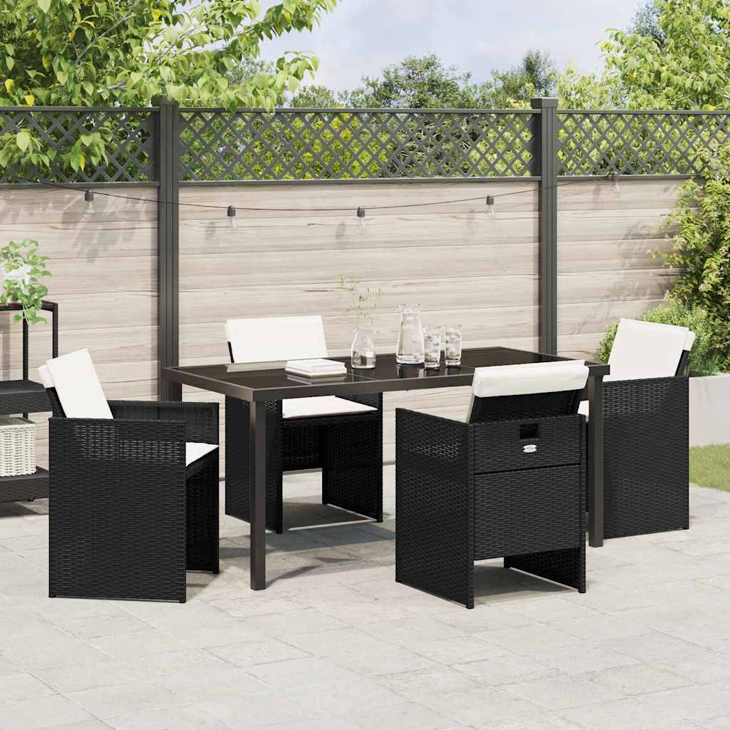 Hage Spisegruppe med pute 5 pcs Svart Poly rattan