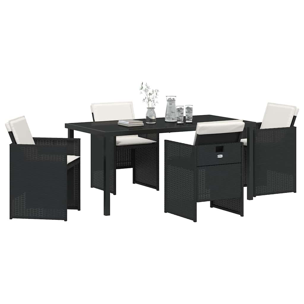 Hage Spisegruppe med pute 5 pcs Svart Poly rattan