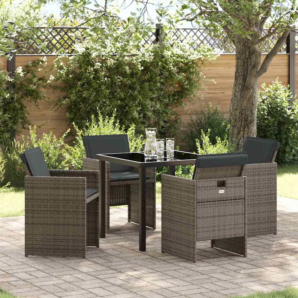 Hage Spisegruppe med pute 5 pcs Grå Poly rattan