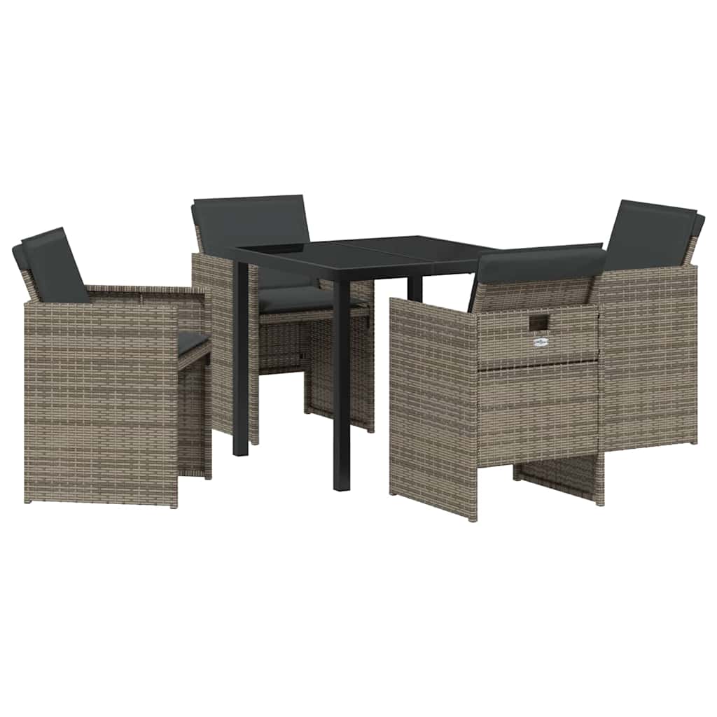 Hage Spisegruppe med pute 5 pcs Grå Poly rattan