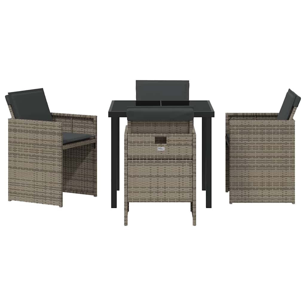 Hage Spisegruppe med pute 5 pcs Grå Poly rattan