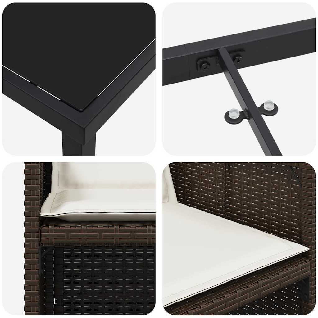 Hage Spisegruppe med pute 5 pcs Brun Poly rattan