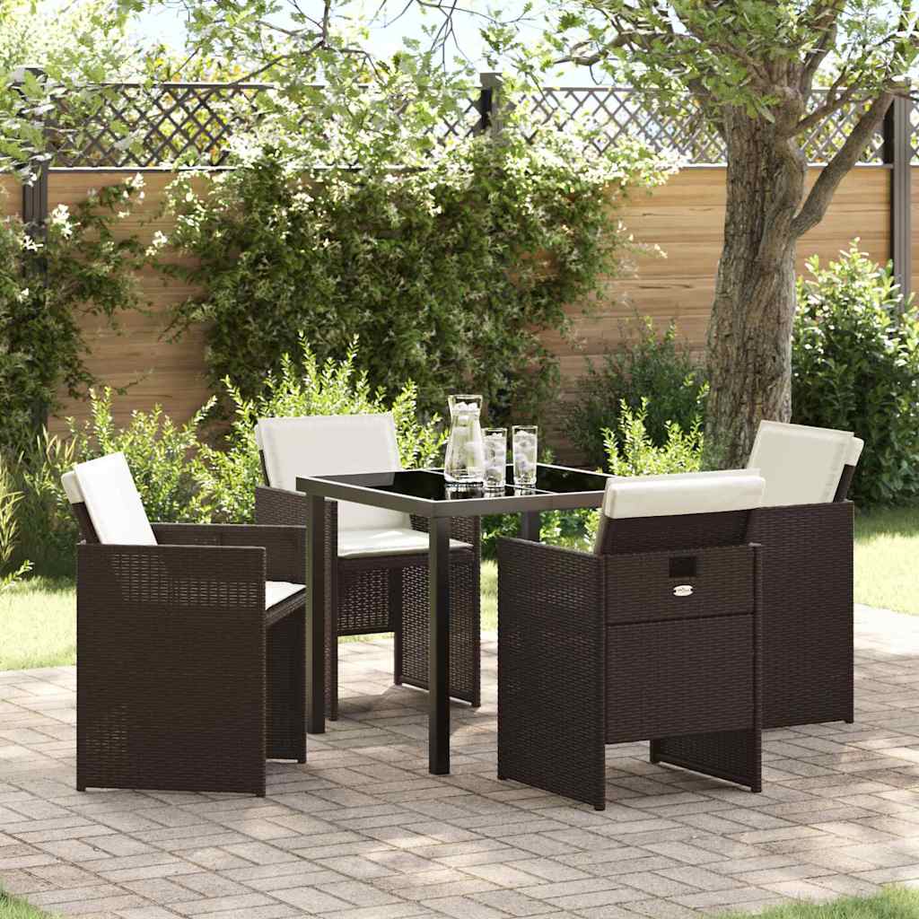 Hage Spisegruppe med pute 5 pcs Brun Poly rattan