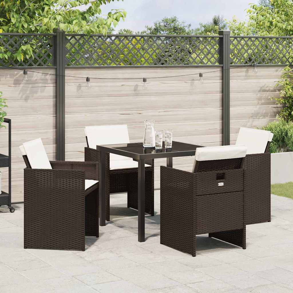 Hage Spisegruppe med pute 5 pcs Brun Poly rattan