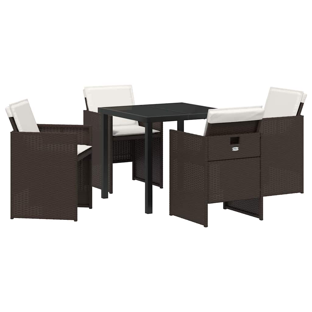 Hage Spisegruppe med pute 5 pcs Brun Poly rattan