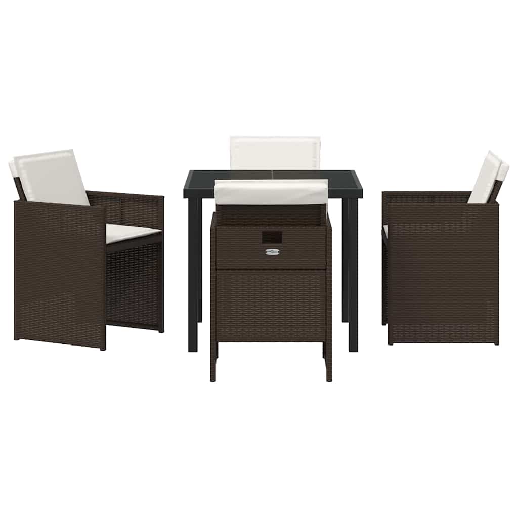 Hage Spisegruppe med pute 5 pcs Brun Poly rattan