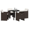 Hage Spisegruppe med pute 5 pcs Brun Poly rattan