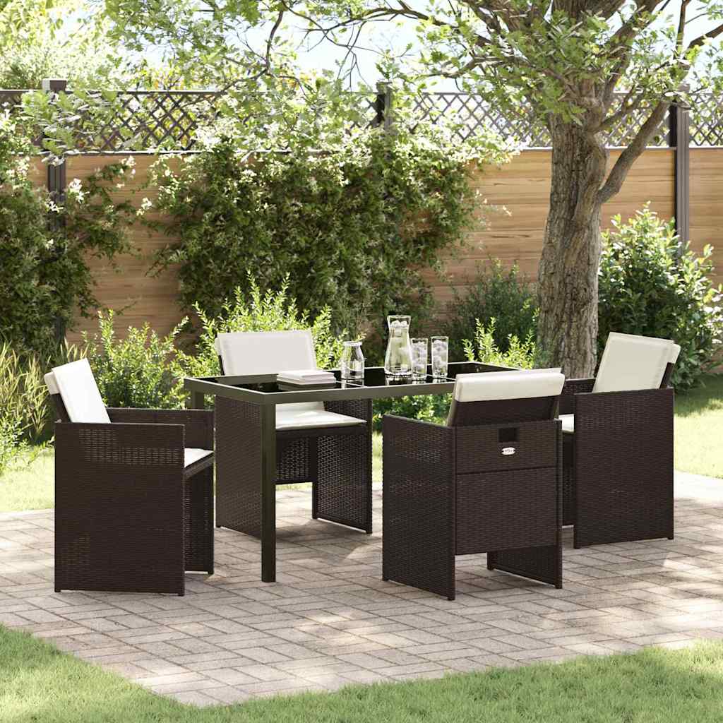 Hage Spisegruppe med pute 5 pcs Brun Poly rattan