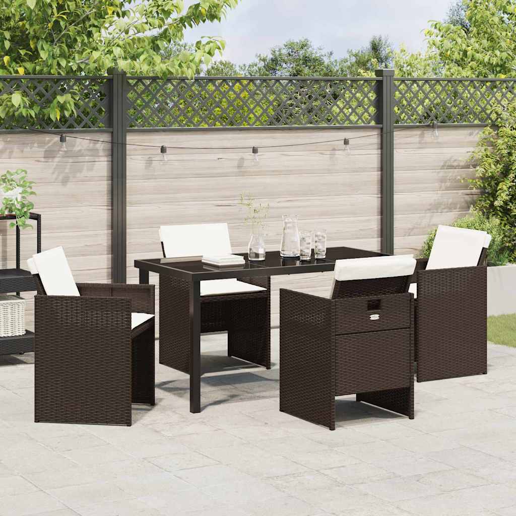 Hage Spisegruppe med pute 5 pcs Brun Poly rattan