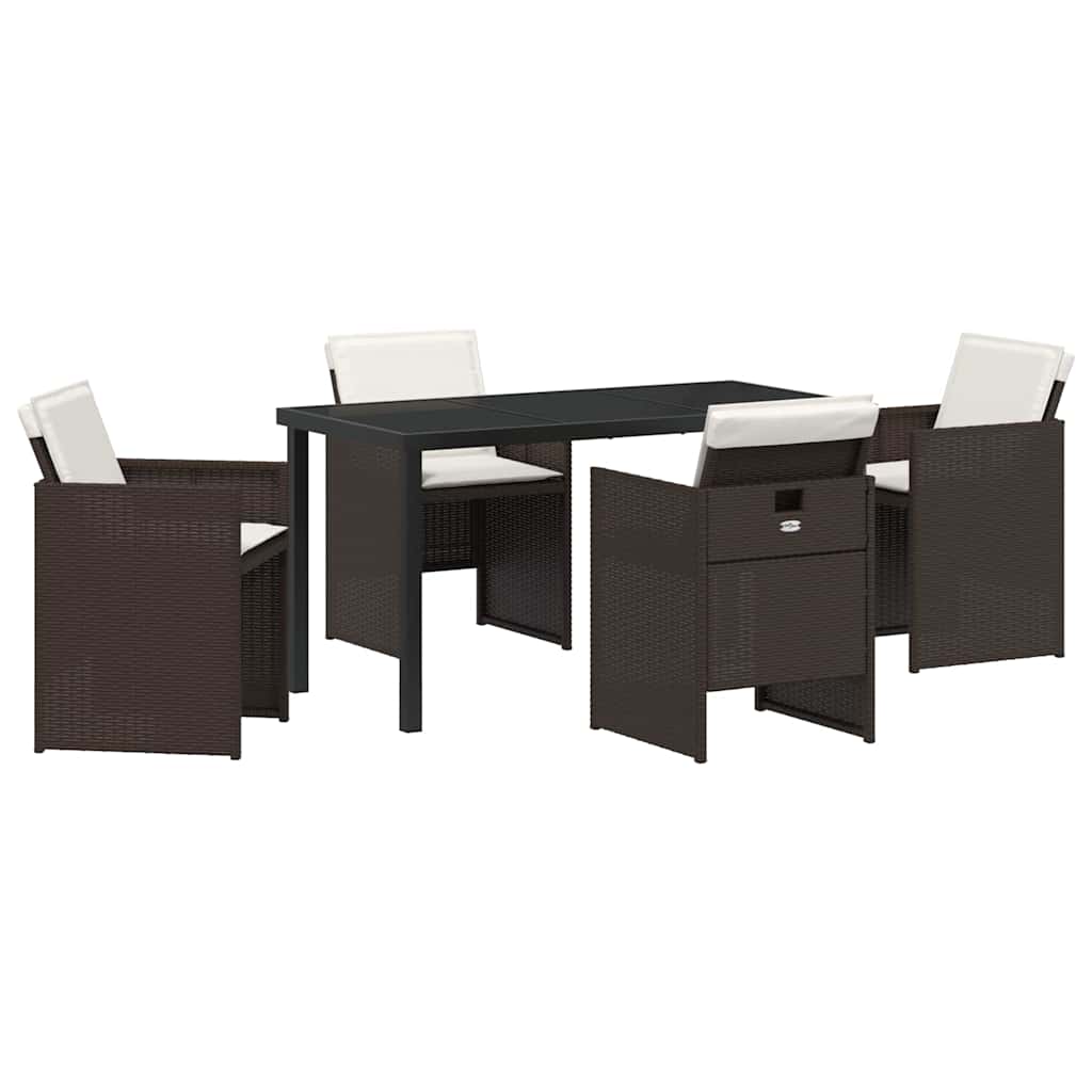 Hage Spisegruppe med pute 5 pcs Brun Poly rattan