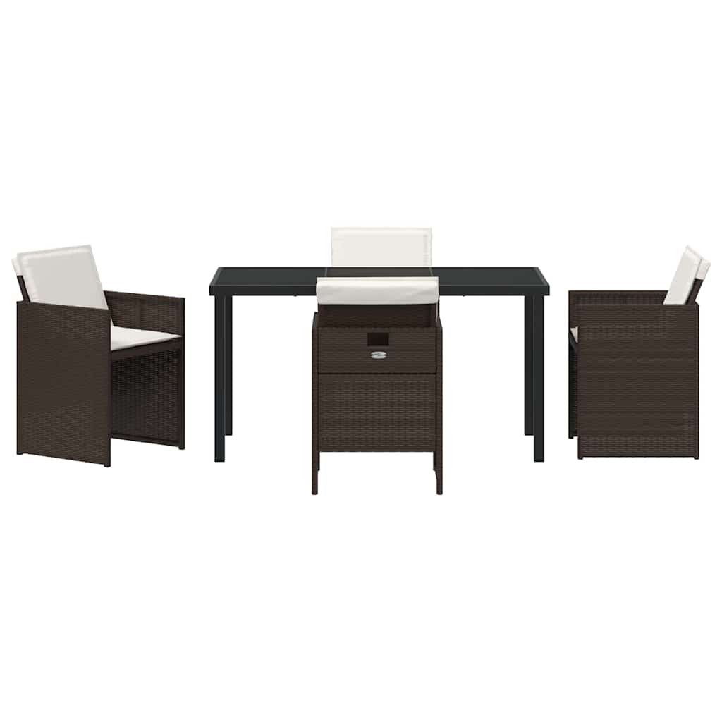 Hage Spisegruppe med pute 5 pcs Brun Poly rattan