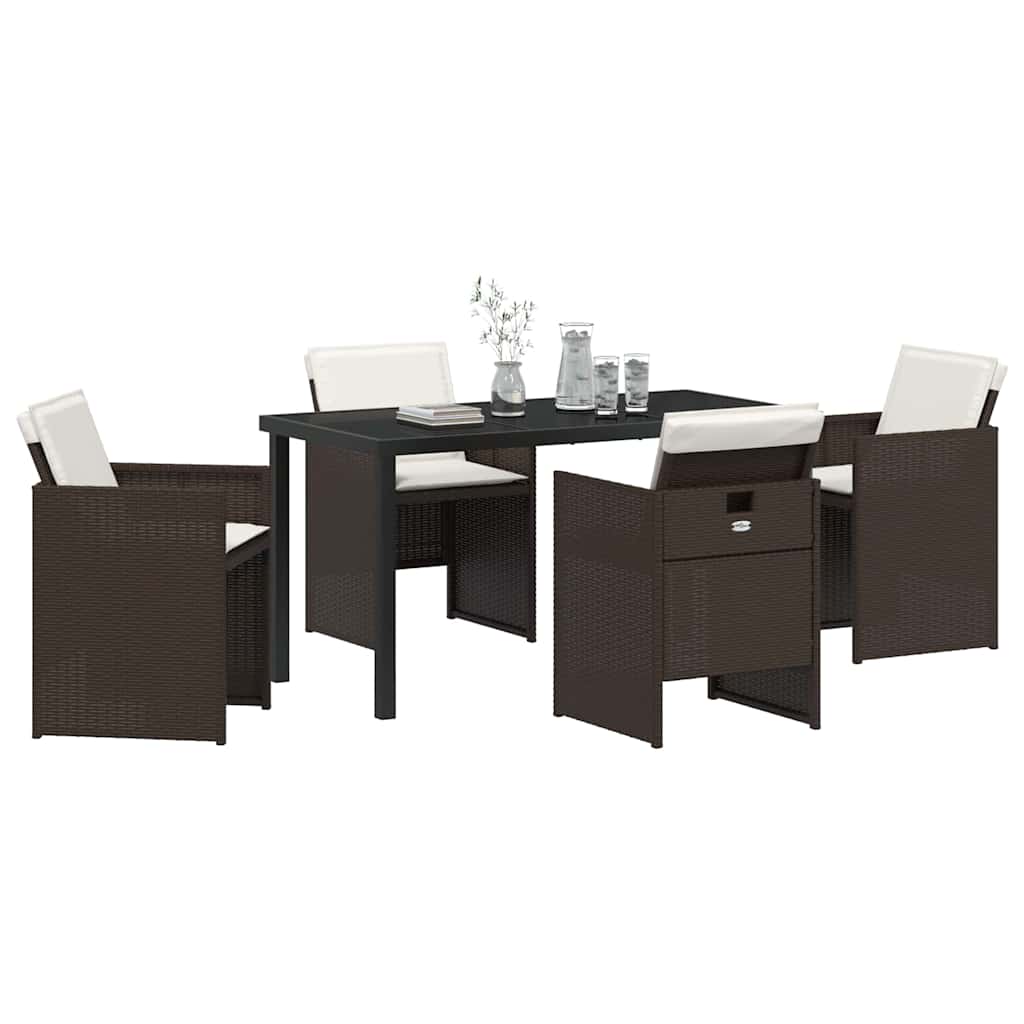 Hage Spisegruppe med pute 5 pcs Brun Poly rattan