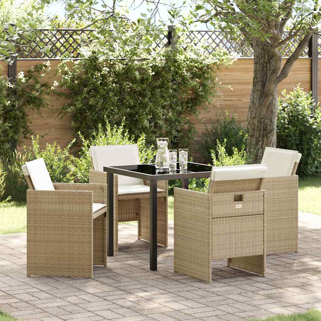 Hage Spisegruppe med pute 5 pcs Beige Poly rattan