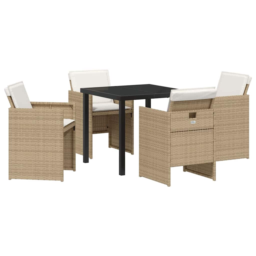 Hage Spisegruppe med pute 5 pcs Beige Poly rattan