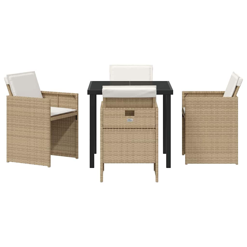 Hage Spisegruppe med pute 5 pcs Beige Poly rattan