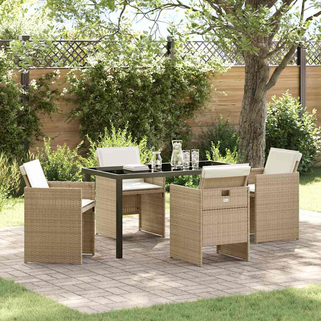 Hage Spisegruppe med pute 5 pcs Beige Poly rattan