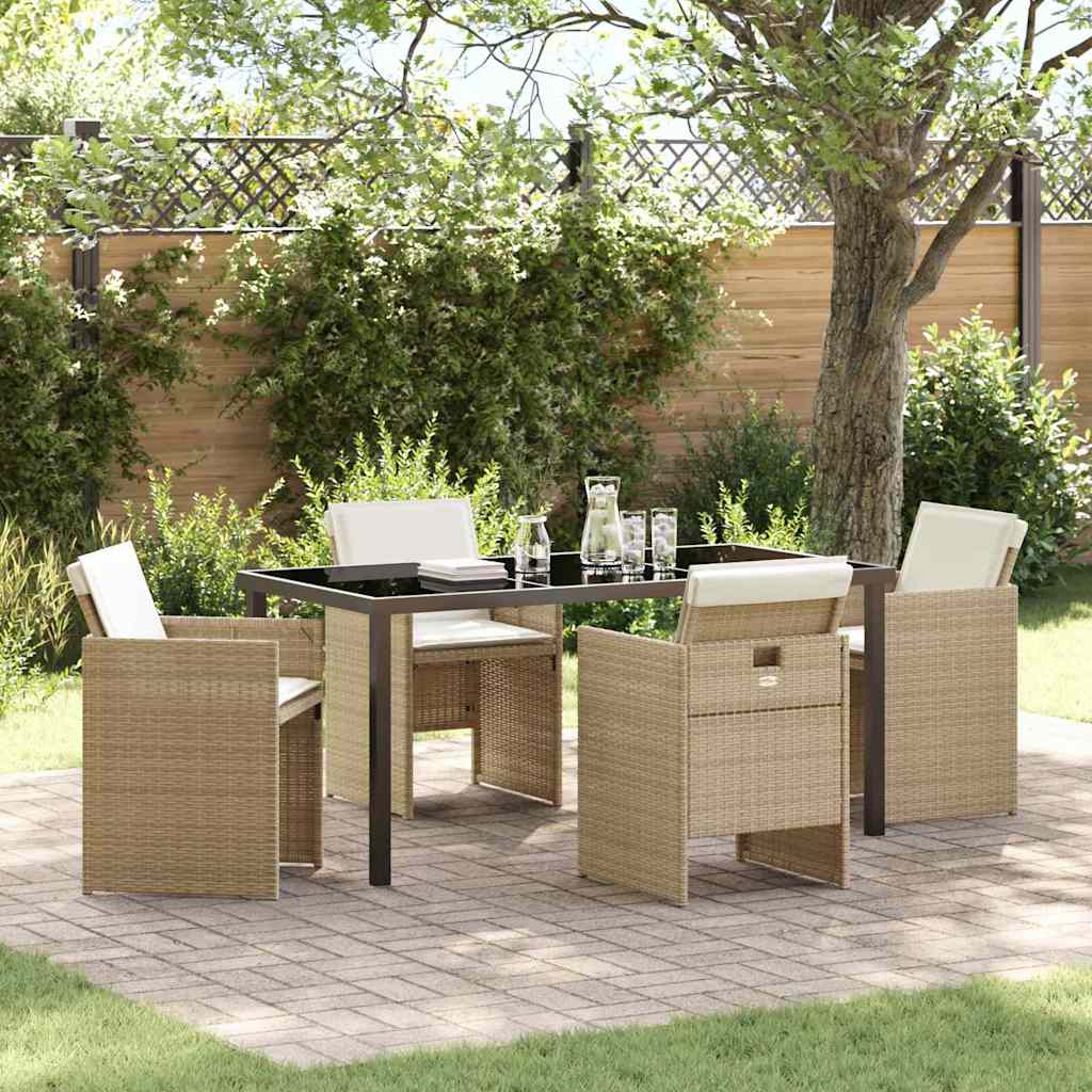 Hage Spisegruppe med pute 5 pcs Beige Poly rattan