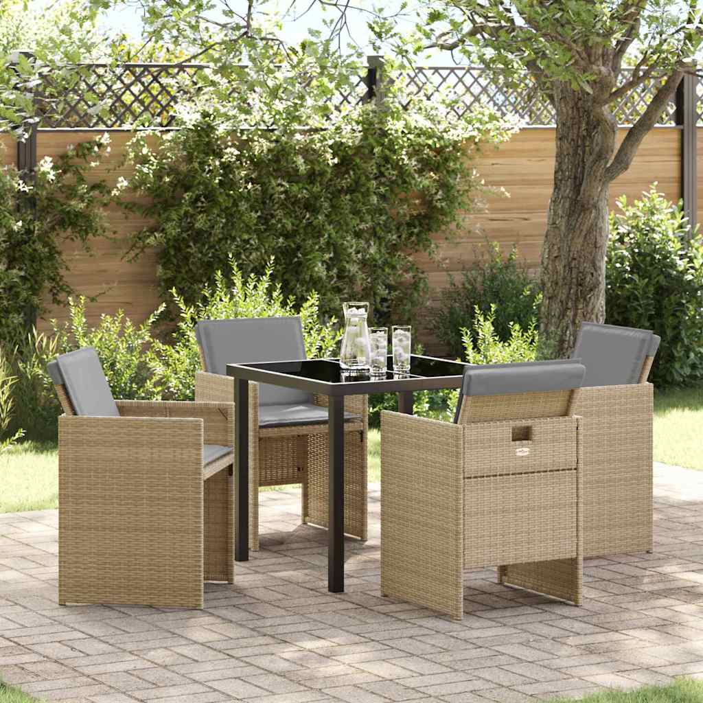 Hage Spisegruppe med pute 5 pcs Beige Poly rattan