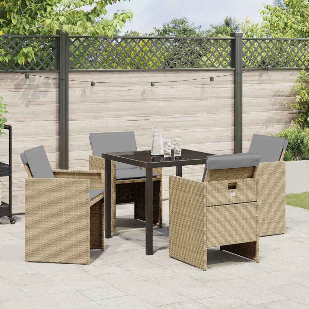 Hage Spisegruppe med pute 5 pcs Beige Poly rattan