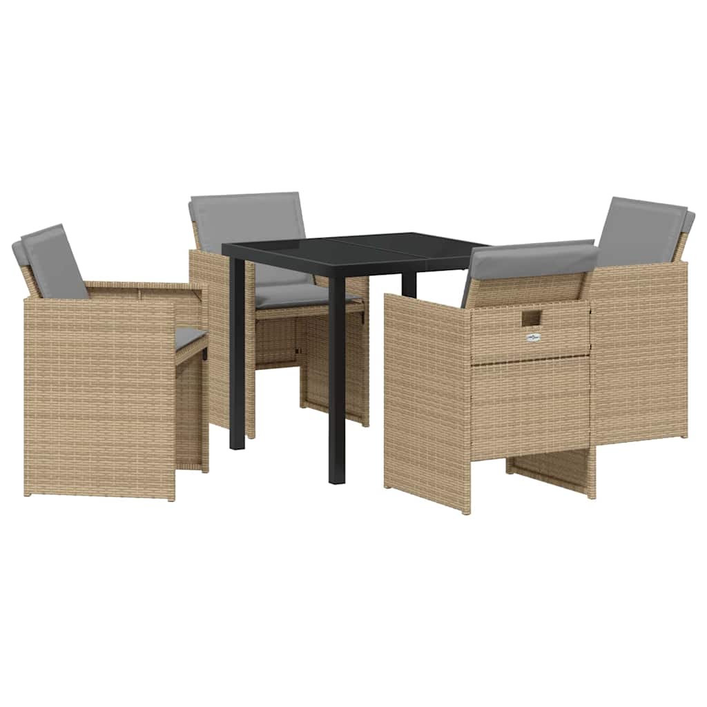 Hage Spisegruppe med pute 5 pcs Beige Poly rattan