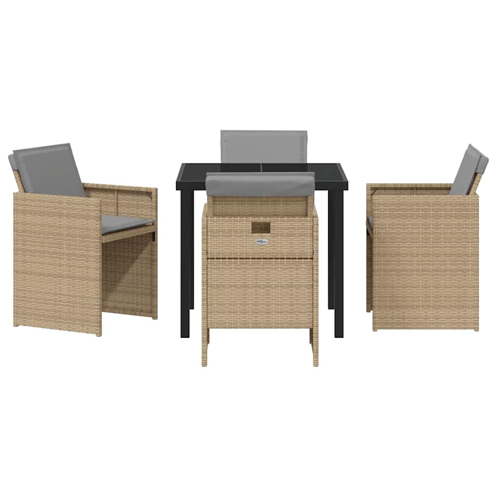 Hage Spisegruppe med pute 5 pcs Beige Poly rattan