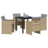 Hage Spisegruppe med pute 5 pcs Beige Poly rattan