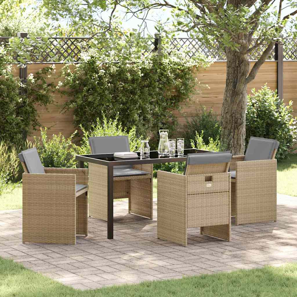 Hage Spisegruppe med pute 5 pcs Beige Poly rattan