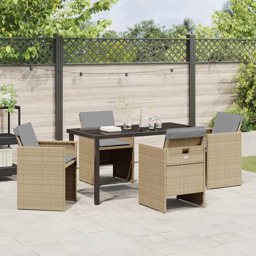 Hage Spisegruppe med pute 5 pcs Beige Poly rattan
