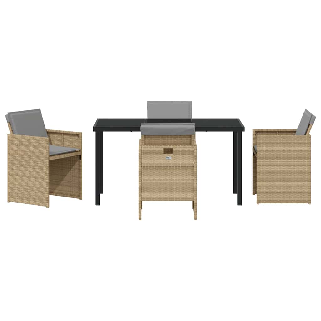 Hage Spisegruppe med pute 5 pcs Beige Poly rattan