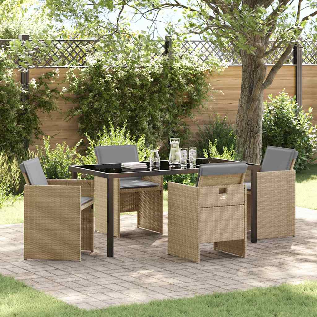 Hage Spisegruppe med pute 5 pcs Beige Poly rattan