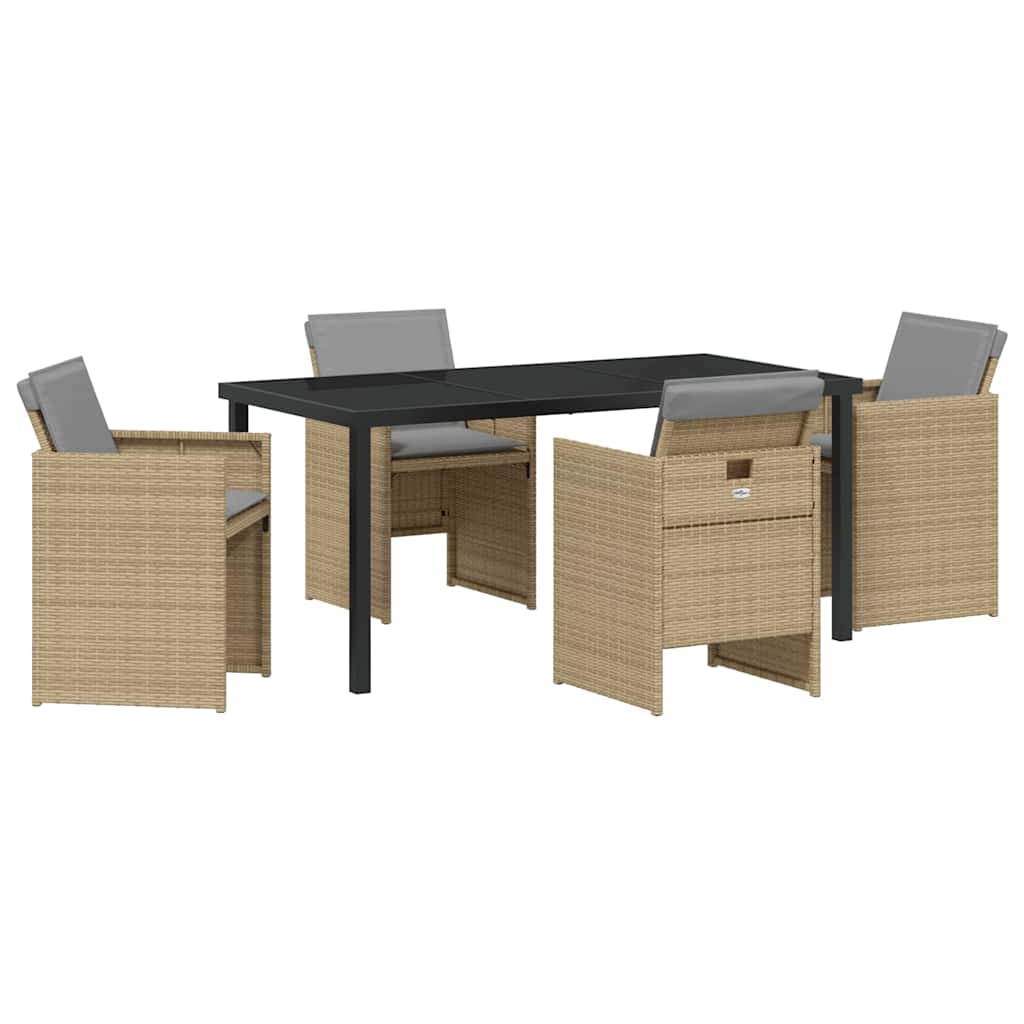 Hage Spisegruppe med pute 5 pcs Beige Poly rattan