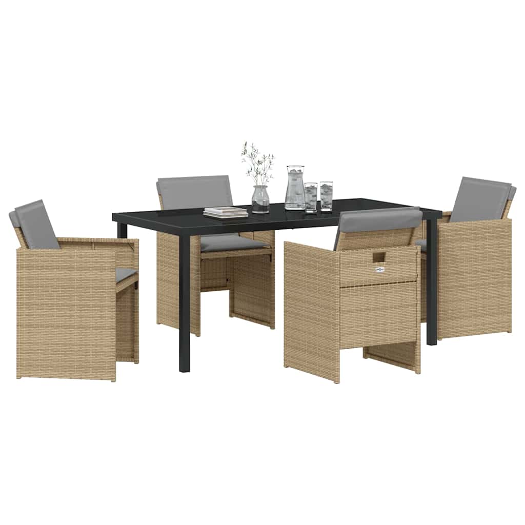 Hage Spisegruppe med pute 5 pcs Beige Poly rattan