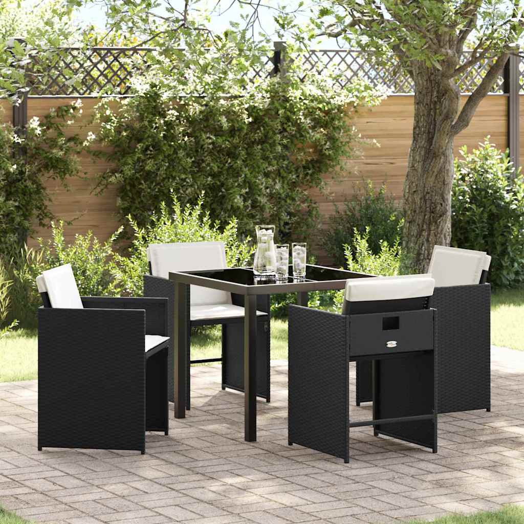 Hage Spisegruppe med pute 5 pcs Svart Poly rattan