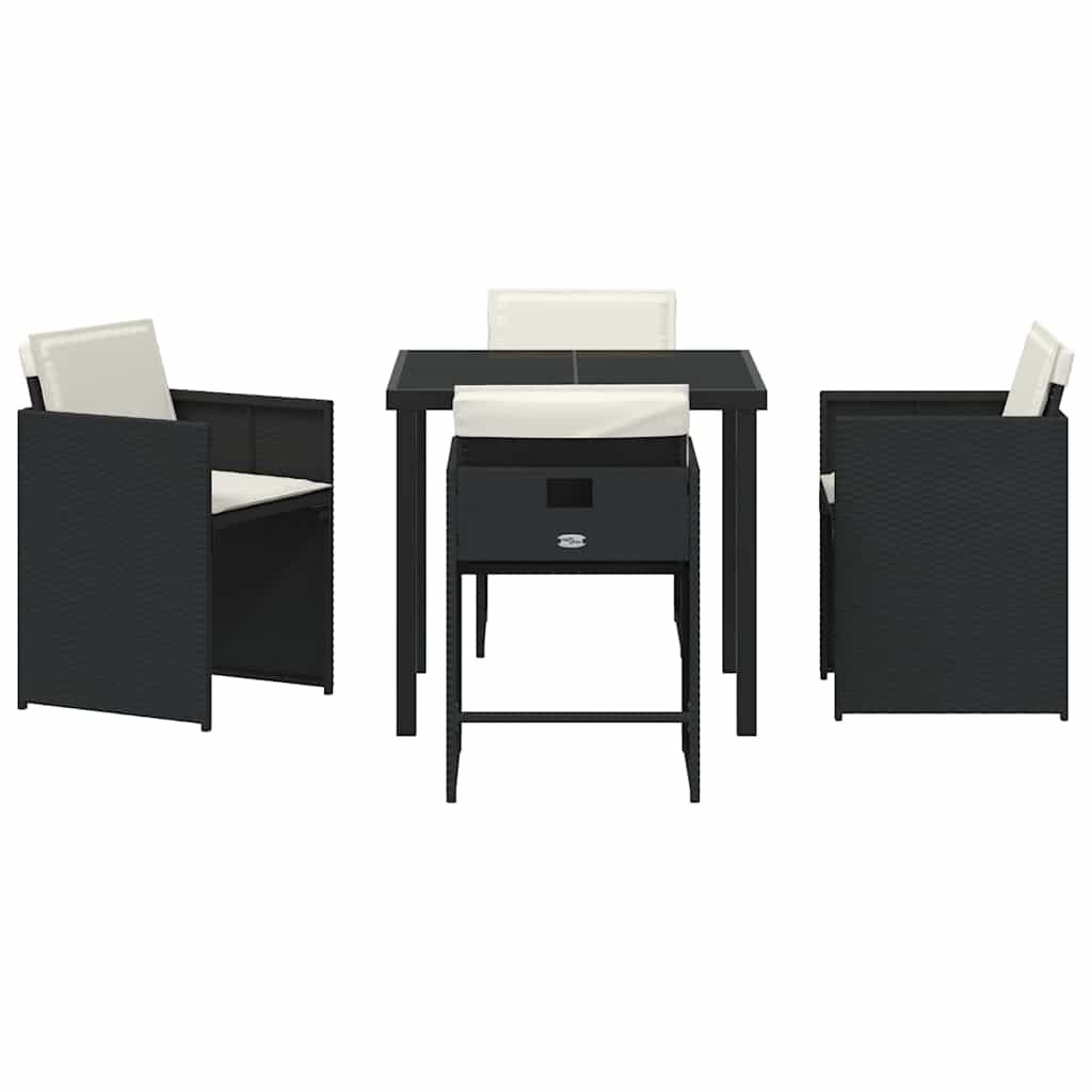 Hage Spisegruppe med pute 5 pcs Svart Poly rattan