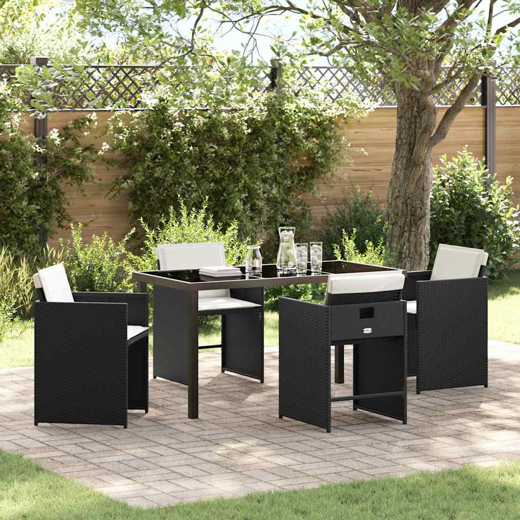 Hage Spisegruppe med pute 5 pcs Svart Poly rattan