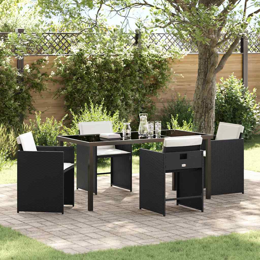 Hage Spisegruppe med pute 5 pcs Svart Poly rattan