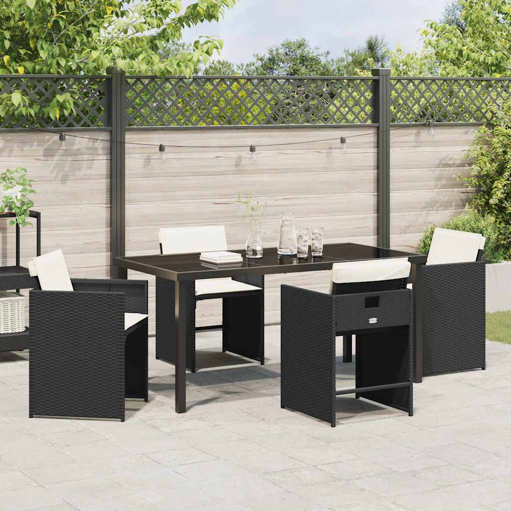 Hage Spisegruppe med pute 5 pcs Svart Poly rattan