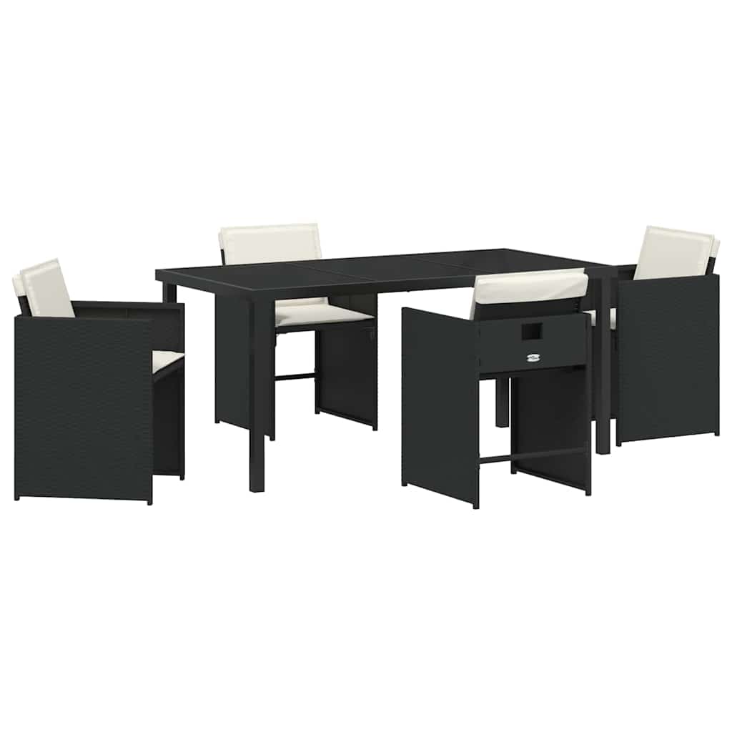 Hage Spisegruppe med pute 5 pcs Svart Poly rattan