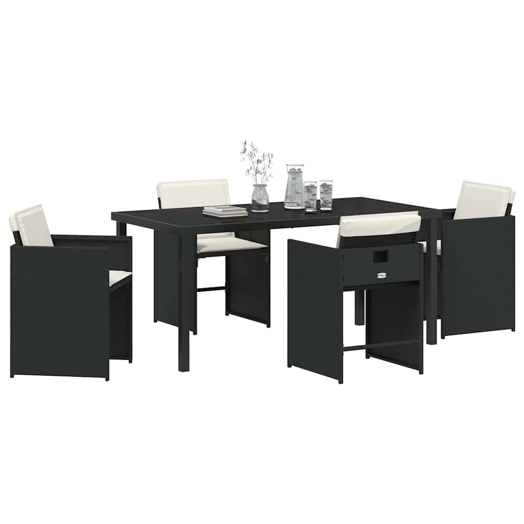 Hage Spisegruppe med pute 5 pcs Svart Poly rattan