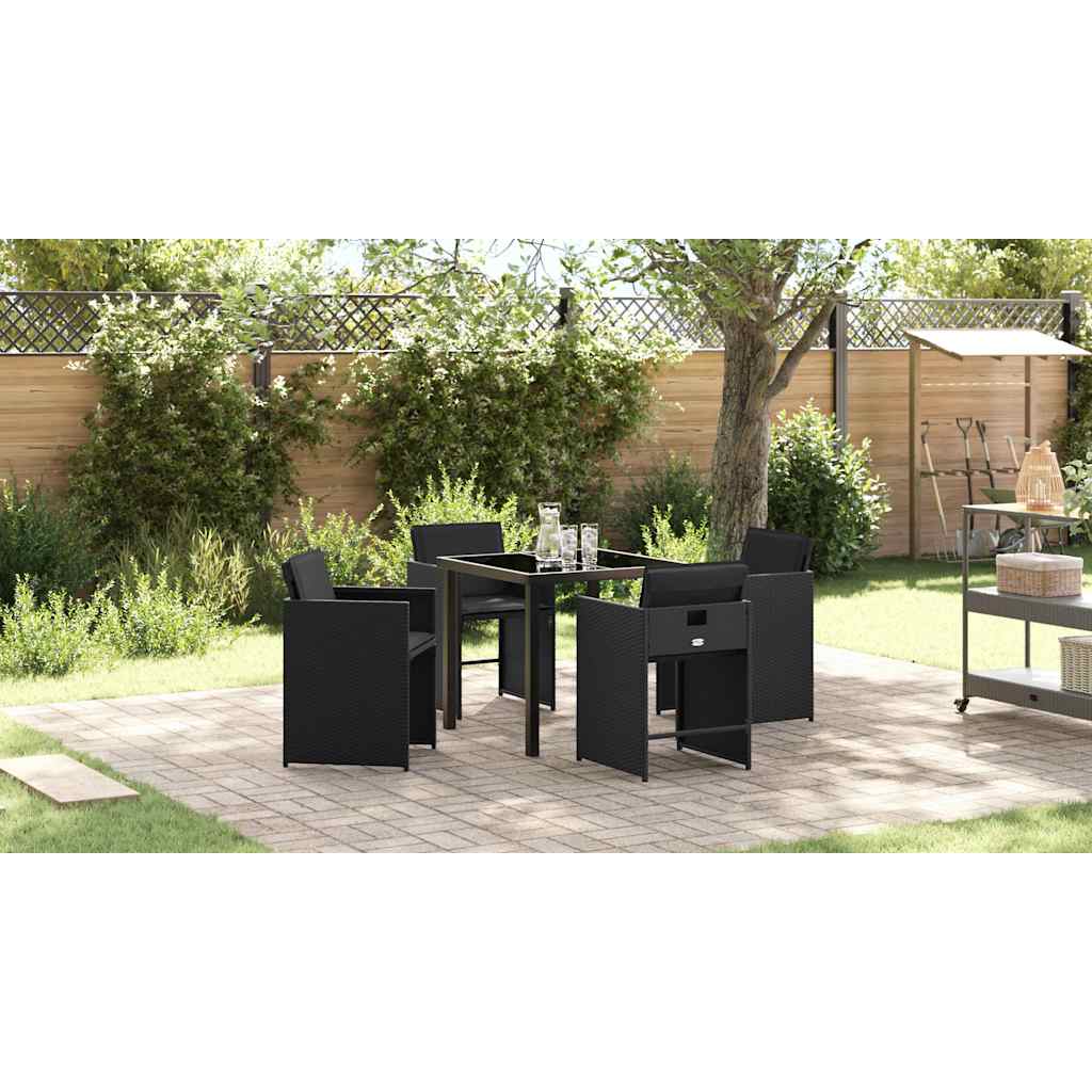 Hage Spisegruppe med pute 5 pcs Svart Poly rattan