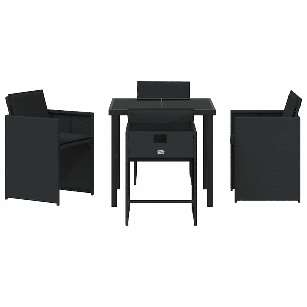 Hage Spisegruppe med pute 5 pcs Svart Poly rattan