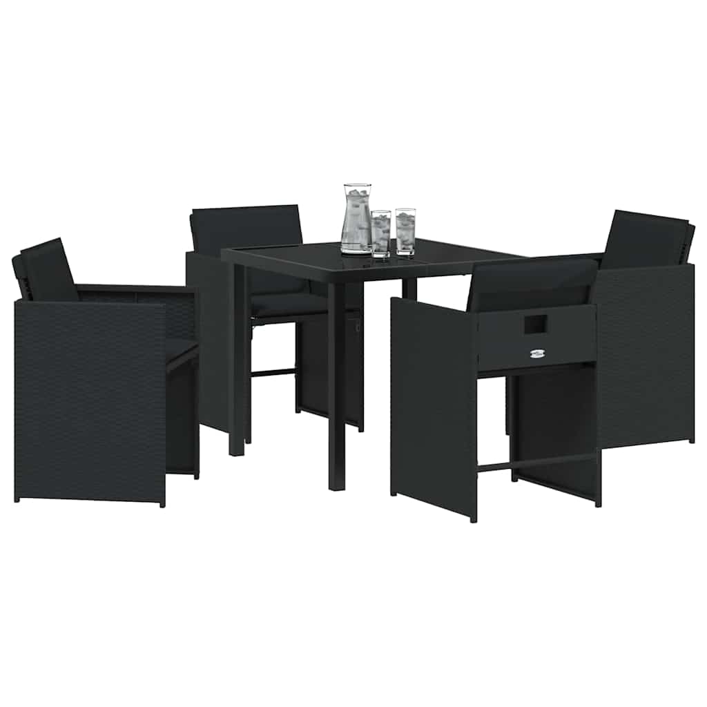 Hage Spisegruppe med pute 5 pcs Svart Poly rattan