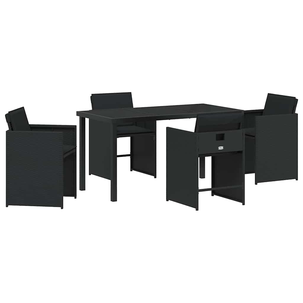 Hage Spisegruppe med pute 5 pcs Svart Poly rattan