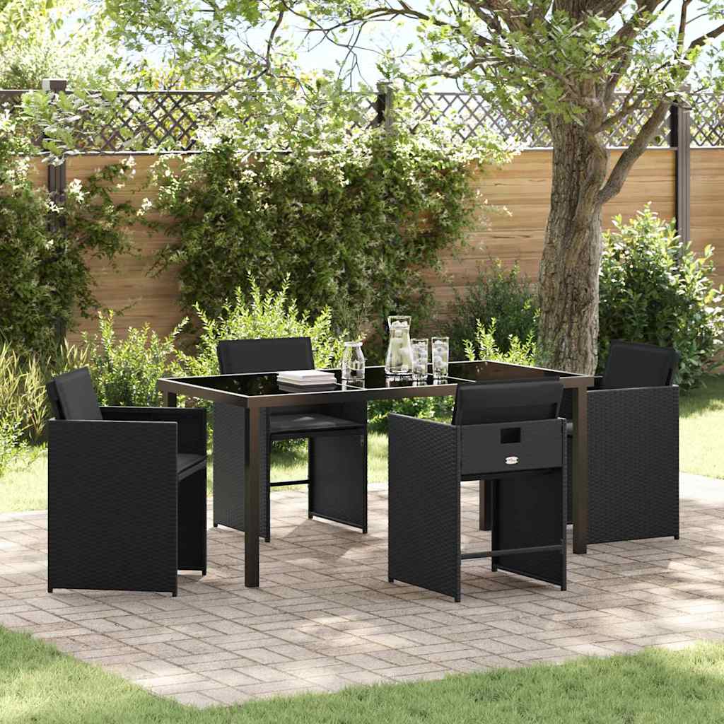 Hage Spisegruppe med pute 5 pcs Svart Poly rattan