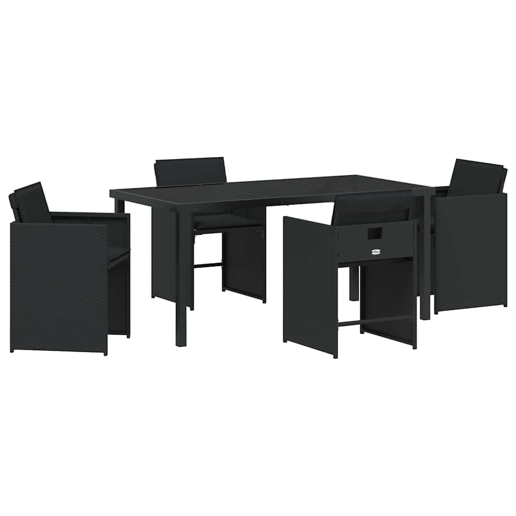 Hage Spisegruppe med pute 5 pcs Svart Poly rattan